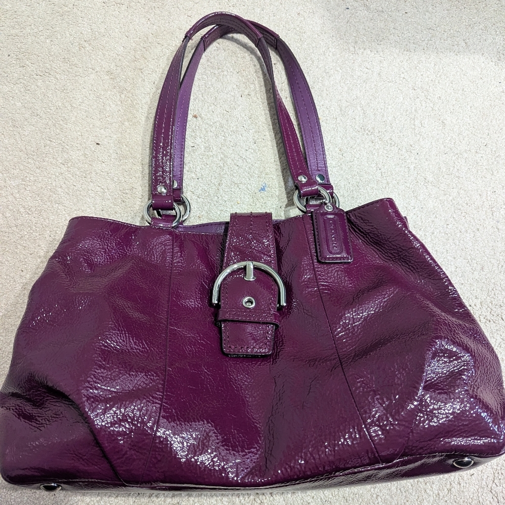 Coach purple leather top handle bag